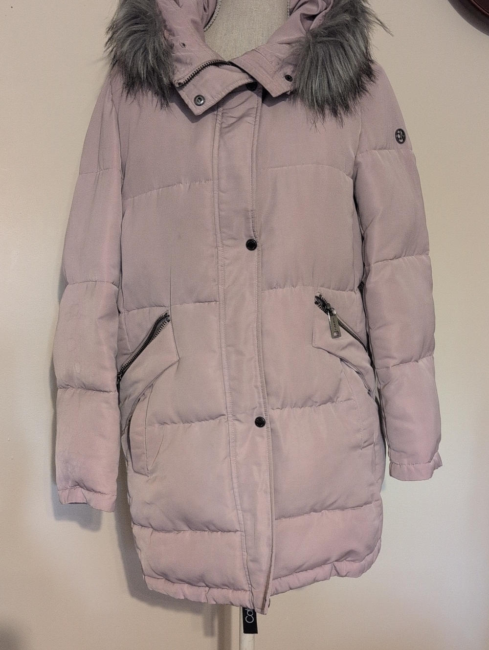 Luxurios Calvin Klein Women's Light lavender Pink Quilted Hooded Puffer Coat M